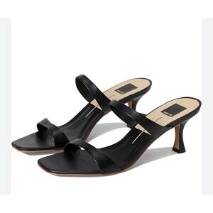Dolce Vita Black Leather Heeled Sandals Square Toe Minimalist Mules Size 9